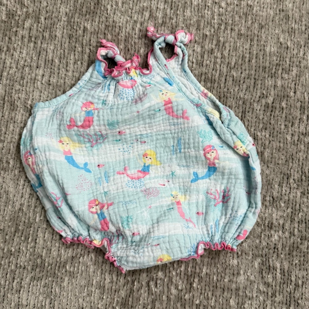Mud Pie Baby Girl 0-3M Mermaid Print Bubble Romper Summer Outfit Beach‎ Resort - Picture 2 of 3